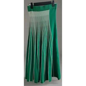 Alexis Vani Pleated Ribbed-Knit Skirt Green White Striped XS NWT $310 Retail